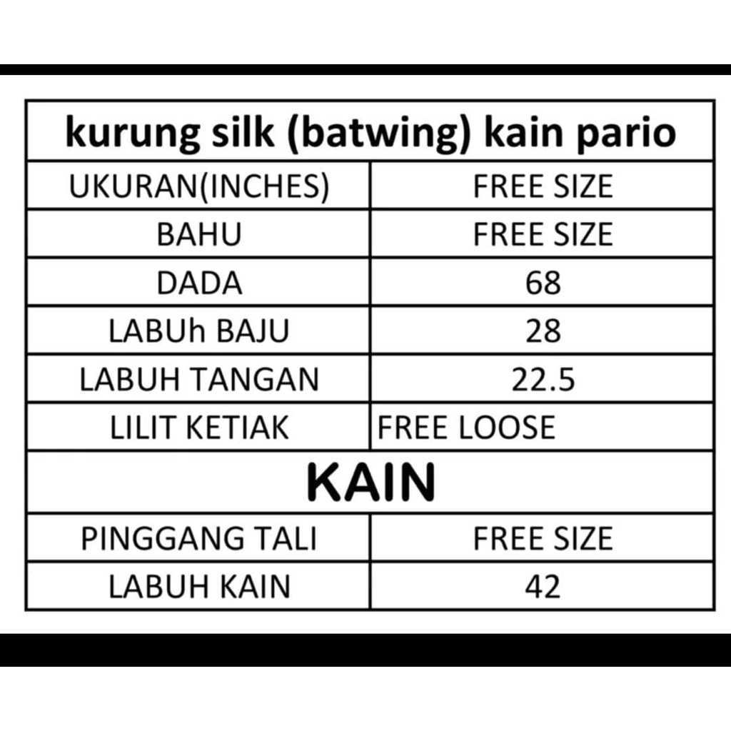 BAJU KURUNG MULBERRY SILK BATWING KAIN PARIO FREE SAIZ